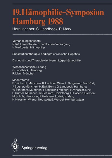 Günter Landbeck, R. Marx - 19. Hämophilie-Symposion Hamburg 1988, Häftad