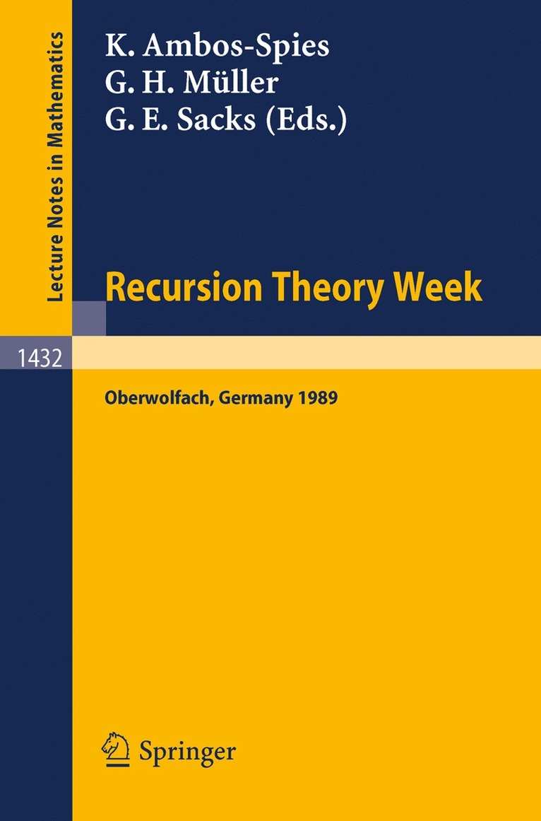 Klaus Ambos-Spies, Gert H. Müller, Gerald E. Sacks - Recursion Theory Week, Häftad