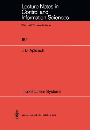 J.Dwight Aplevich - Implicit Linear Systems, Häftad