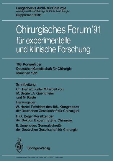 W. Hartel, H.G. Beger, Edgar Ungeheuer - Chirurgisches Forum ’91 für experimentelle und klinische Forschung, Häftad