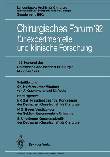 F.P. Gall, H.G. Beger, Edgar Ungeheuer - Chirurgisches Forum ’92 für experimentelle und klinische Forschung, Häftad