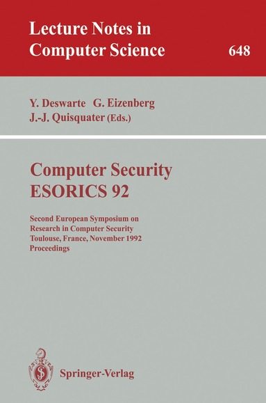 Yves Deswarte, Gerard Eizenberg, Jean-Jacques Quisquater - Computer Security - ESORICS 92, Häftad