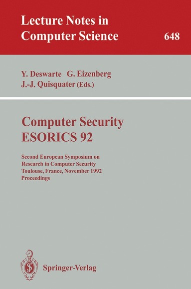 bokomslag Computer Security - ESORICS 92