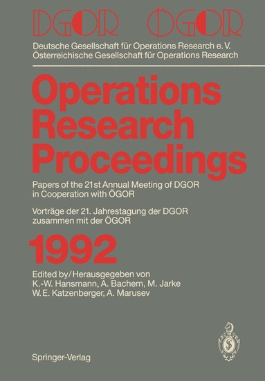 Karl-Werner Hansmann, Achim Bachem, Matthias Jarke, Wolfgang E. Katzenberger, Alfred Marusev - DGOR / ÖGOR, Häftad