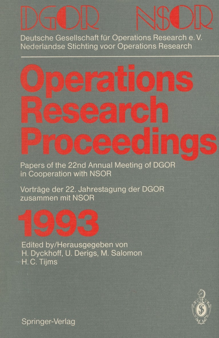 Harald Dyckhoff, Ulrich Derigs, Marc Salomon, Henk C. Tijms - Operations Research Proceedings 1993, Häftad