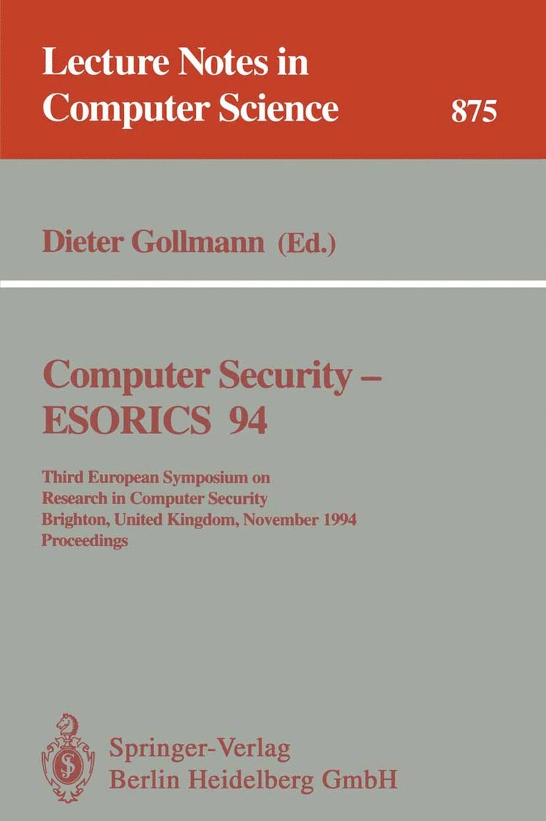 Dieter Gollmann - Computer Security - ESORICS 94, Häftad