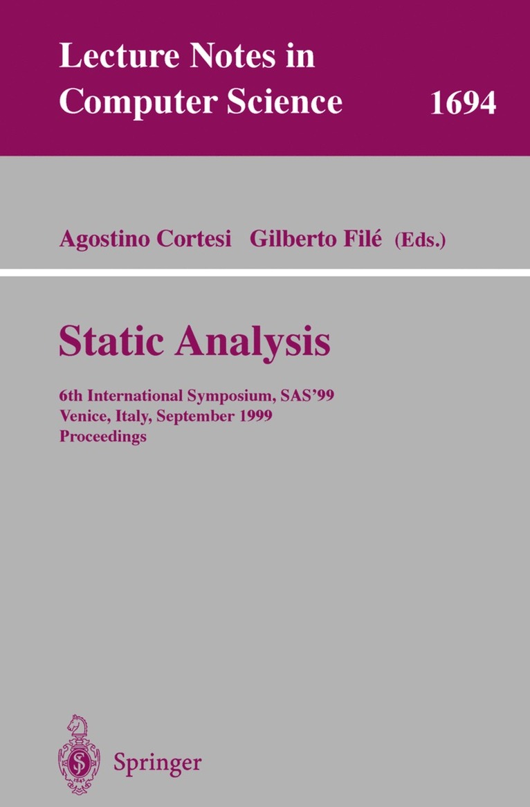 Agostino Cortesi, Gilberto File - Static Analysis, Häftad