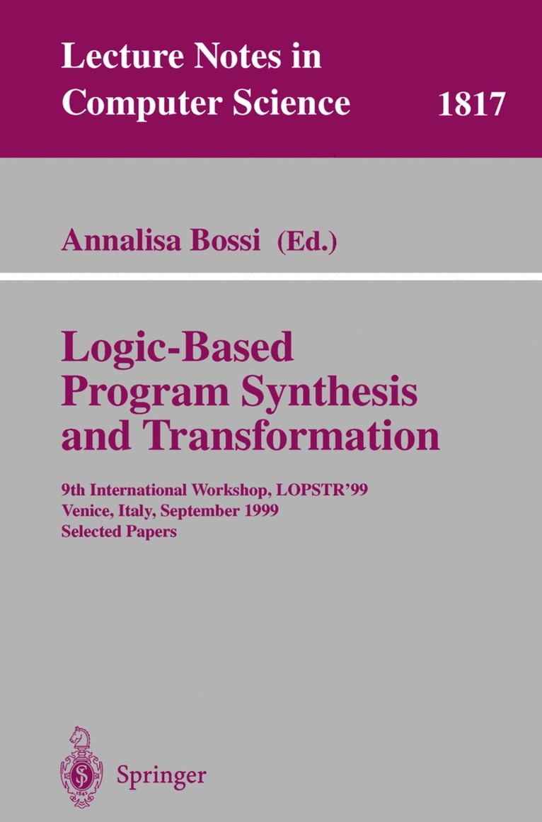 Annalisa Bossi - Logic-Based Program Synthesis and Transformation, Häftad
