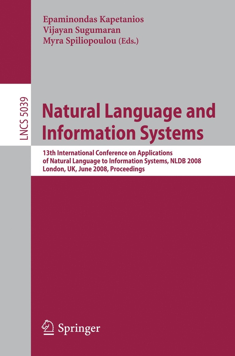 Epaminondas Kapetanios, Vijayan Sugumaran, Myra Spiliopoulou - Natural Language and Information Systems, Häftad