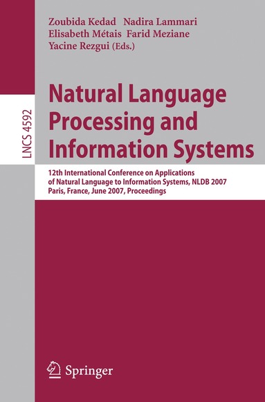 Zoubida Kedad, Nadira Lammari, Elisabeth Métais, Farid Meziane, Yacine Rezgui - Natural Language Processing and Information Systems, Häftad