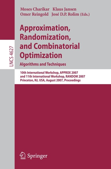 Moses Charikar, Klaus Jansen, Omer Reingold, José D.P. Rolim - Approximation, Randomization, and Combinatorial Optimization. Algorithms and Techniques, Häftad