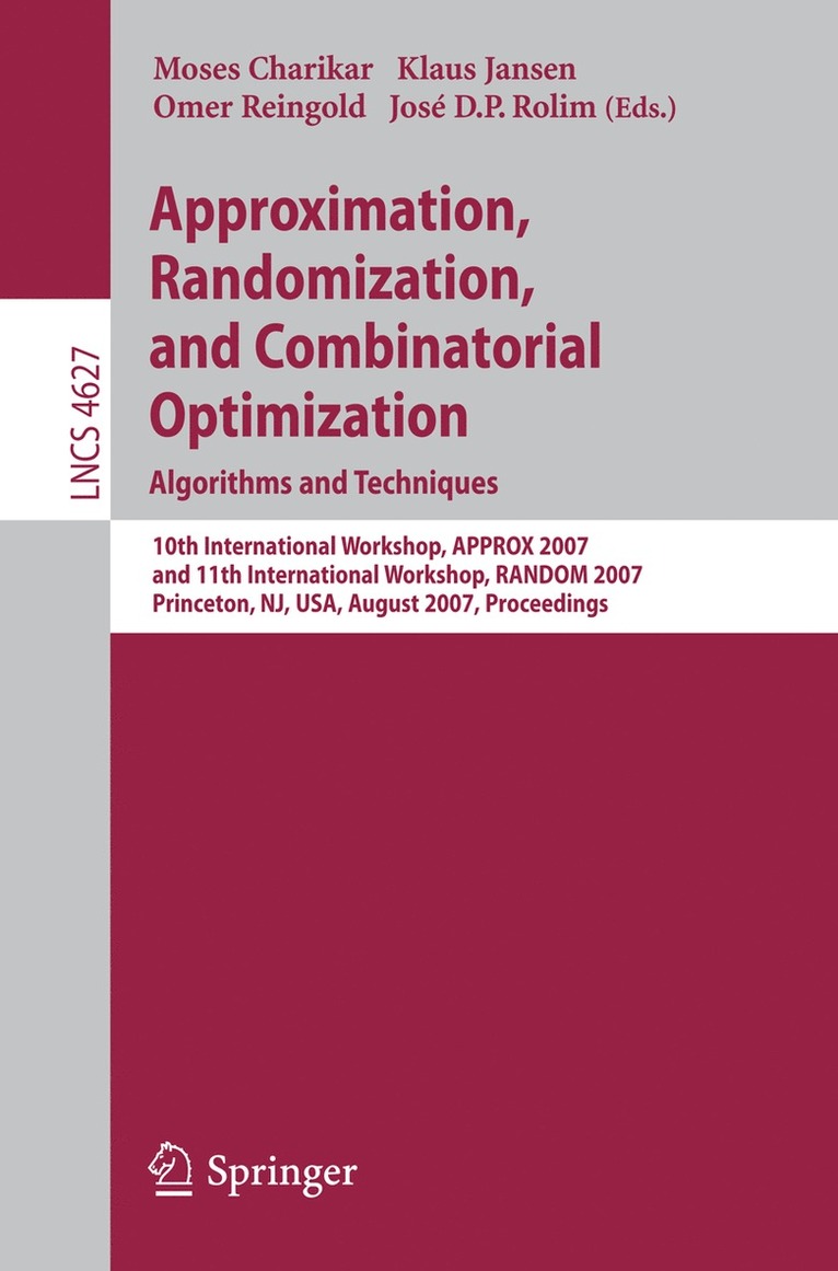 Approximation, Randomization, and Combinatorial Optimization. Algorithms and Techniques 1