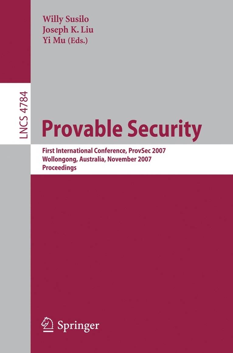 Willy Susilo, Joseph K. Liu, Yi Mu - Provable Security, Häftad