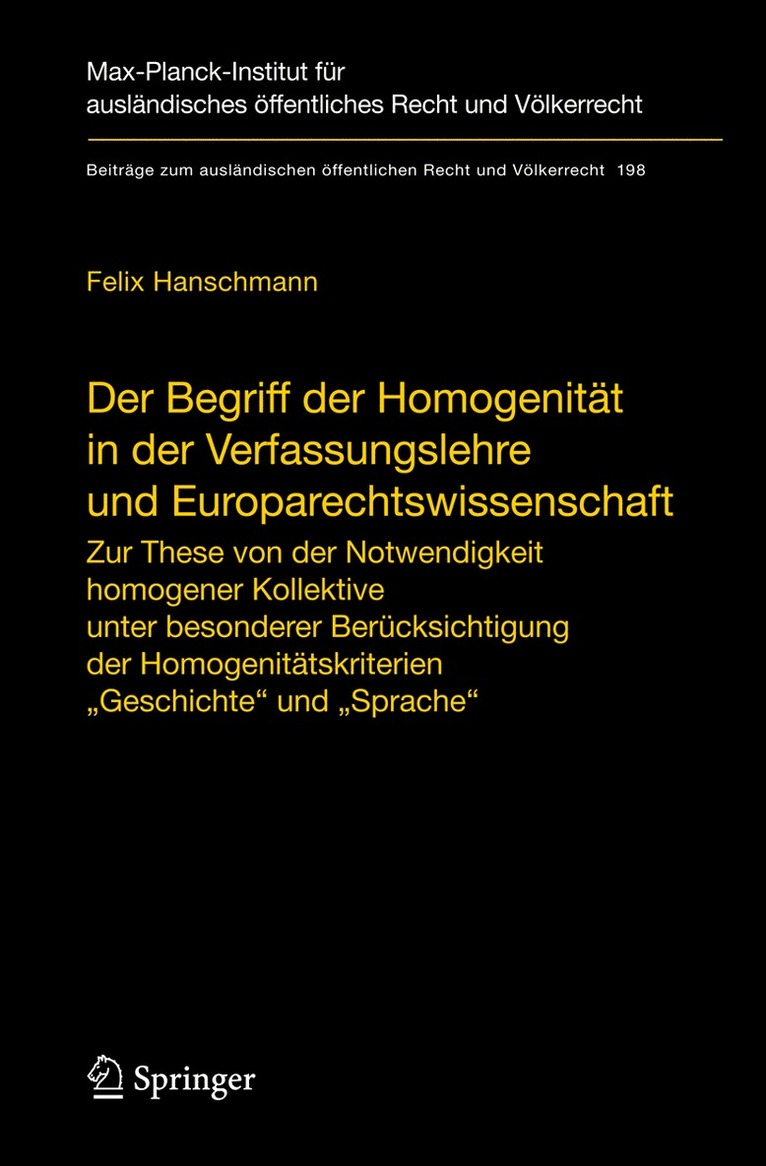 Felix Hanschmann - Der Begriff der Homogenität in der Verfassungslehre und Europarechtswissenschaft, Inbunden