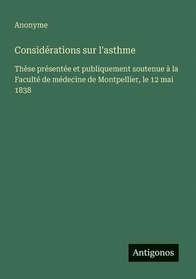 bokomslag Considérations sur l'asthme