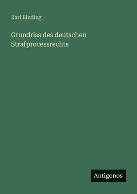 Karl Binding - Grundriss des deutschen Strafprocessrechts, Häftad
