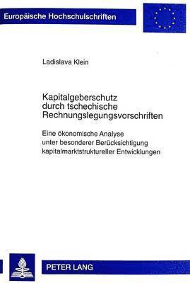 bokomslag Kapitalgeberschutz Durch Tschechische Rechnungslegungsvorschriften