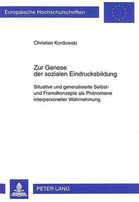 bokomslag Zur Genese Der Sozialen Eindrucksbildung