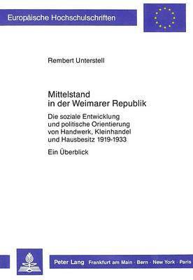 bokomslag Mittelstand in Der Weimarer Republik