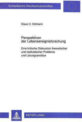 Klaus H. Dittmann: Perspektiven Der Lebensereignisforschung 1