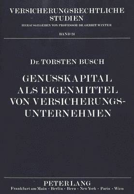 bokomslag Genukapital ALS Eigenmittel Von Versicherungsunternehmen