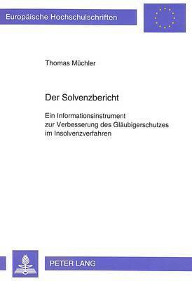 bokomslag Der Solvenzbericht