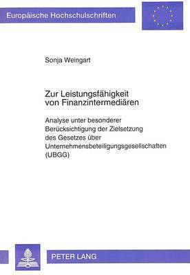 bokomslag Zur Leistungsfaehigkeit Von Finanzintermediaeren