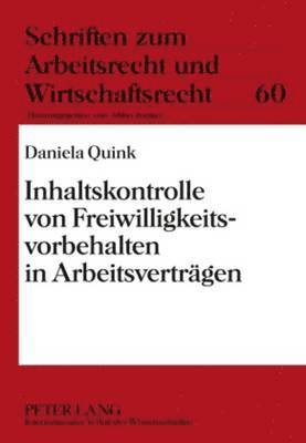 bokomslag Inhaltskontrolle Von Freiwilligkeitsvorbehalten in Arbeitsvertraegen