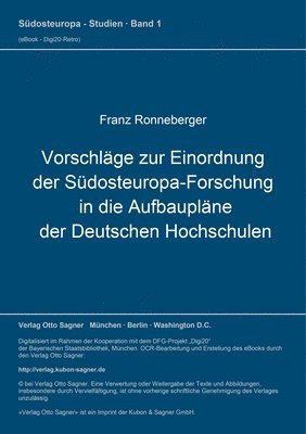 bokomslag Vorschlaege Zur Einordnung Der Suedosteuropa-Forschung in Die Aufbauplaene Der Deutschen Hochschulen