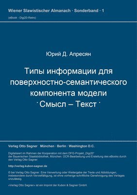 bokomslag Tipy Informacij Dlja Poverchnostno-Semanti&#269;eskogo Komponenta Modeli Smysl-Tekst