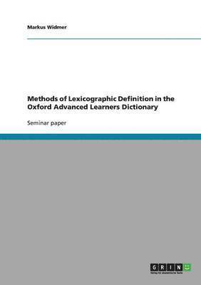 bokomslag Methods of Lexicographic Definition in the Oxford Advanced Learners Dictionary