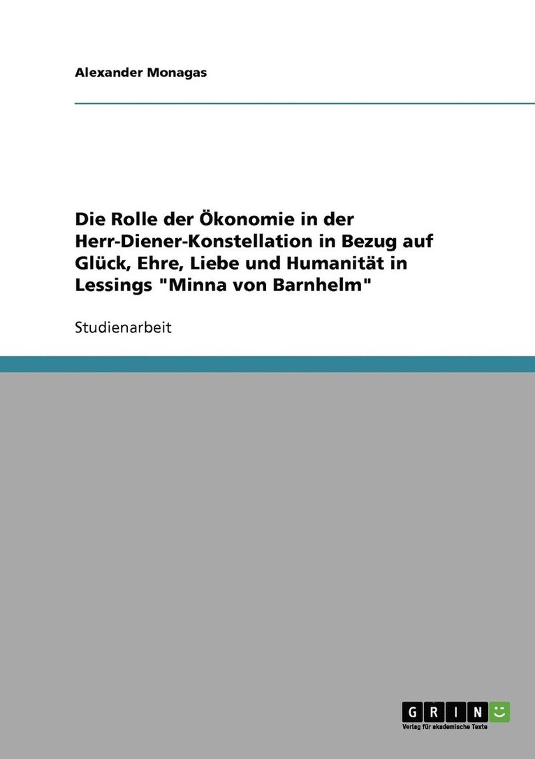 Die Rolle der konomie in der Herr-Diener-Konstellation in Bezug auf Glck, Ehre, Liebe und Humanitt in Lessings Minna von Barnhelm 1