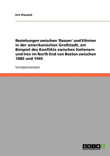 bokomslag Beziehungen zwischen 'Rassen' und Ethnien in der amerikanischen Grossstadt, am Beispiel des Konflikts zwischen Italienern und Iren im North End von Boston zwischen 1880 und 1945