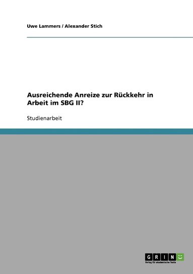 bokomslag Ausreichende Anreize zur Rückkehr in Arbeit im SBG II?