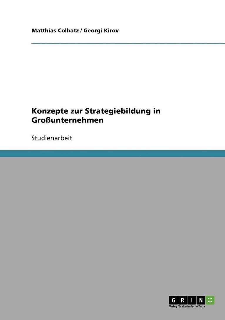 Matthias Colbatz, Georgi Kirov - Konzepte zur Strategiebildung in Großunternehmen, Häftad