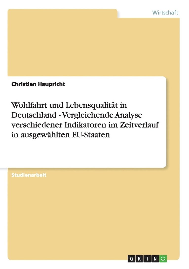 Wohlfahrt Und Lebensqualit T In Deutschl 1