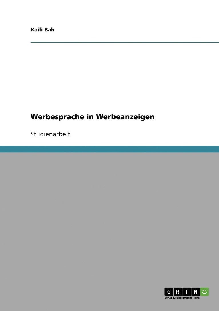 Kaili Bah - Werbesprache in Werbeanzeigen, Häftad