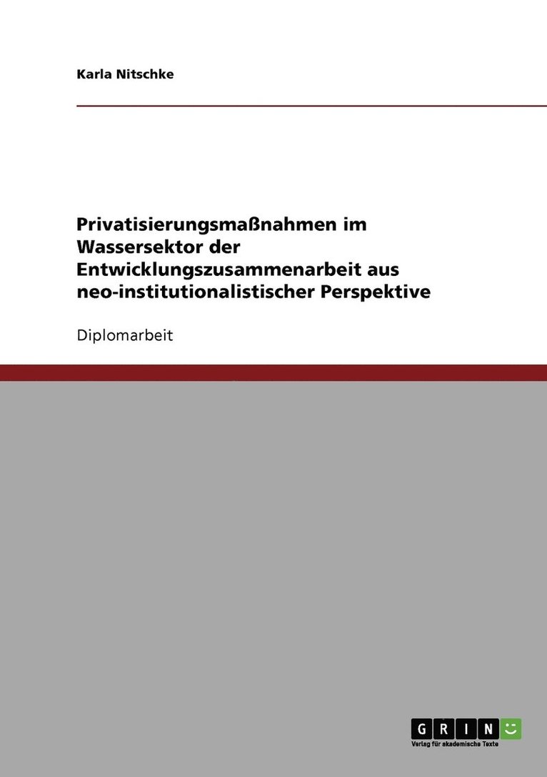 Privatisierungsmassnahmen im Wassersektor der Entwicklungszusammenarbeit aus neo-institutionalistischer Perspektive 1