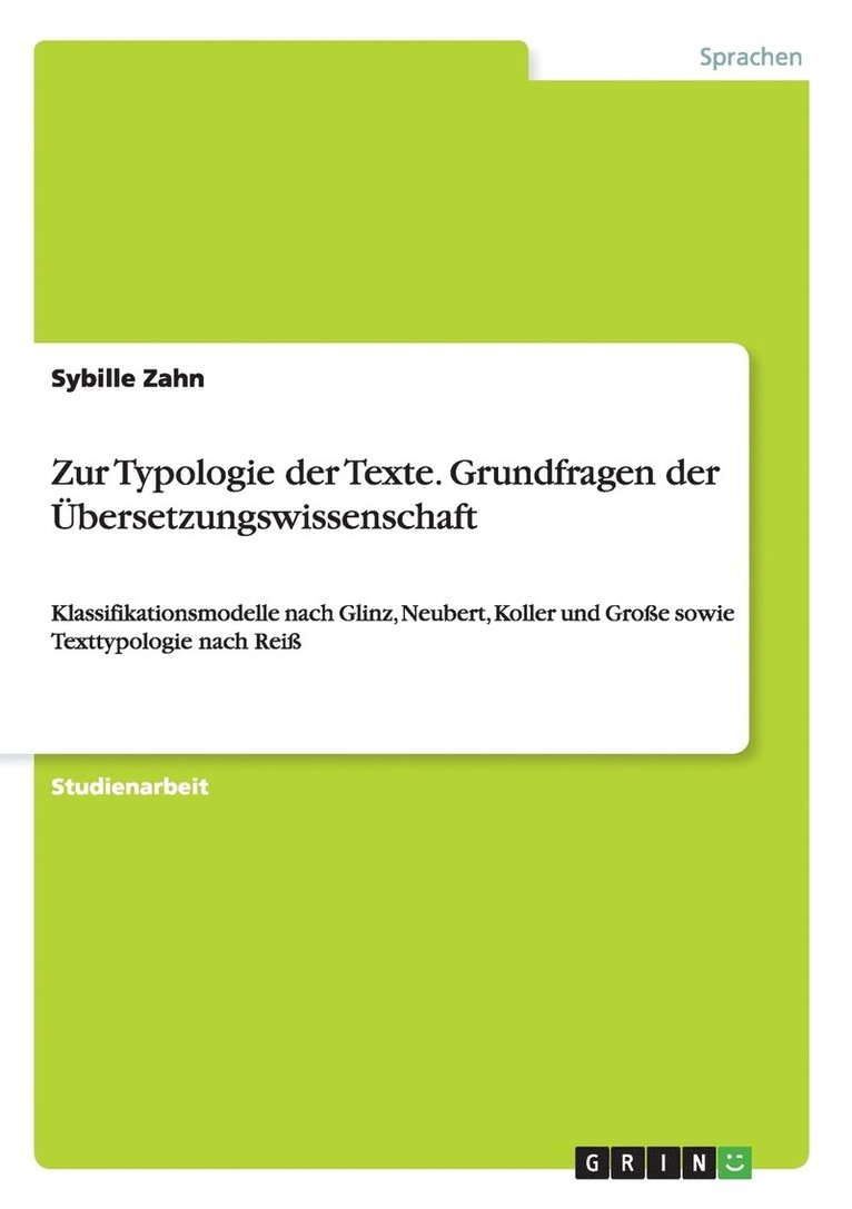 Zur Typologie der Texte. Grundfragen der bersetzungswissenschaft 1