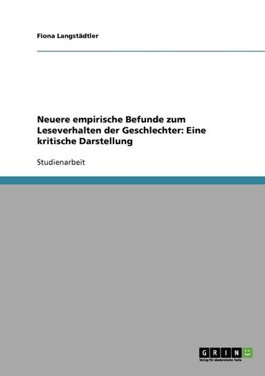 bokomslag Neuere Empirische Befunde Zum Leseverhalten Der Geschlechter