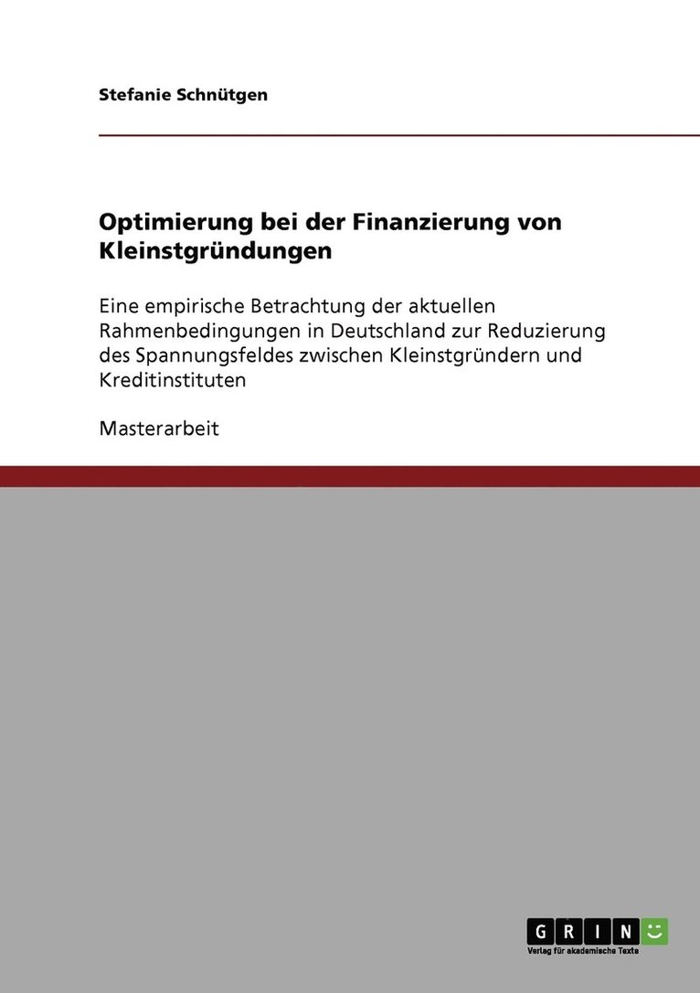 Optimierung bei der Finanzierung von Kleinstgrundungen 1