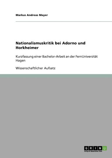 bokomslag Nationalismuskritik bei Adorno und Horkheimer