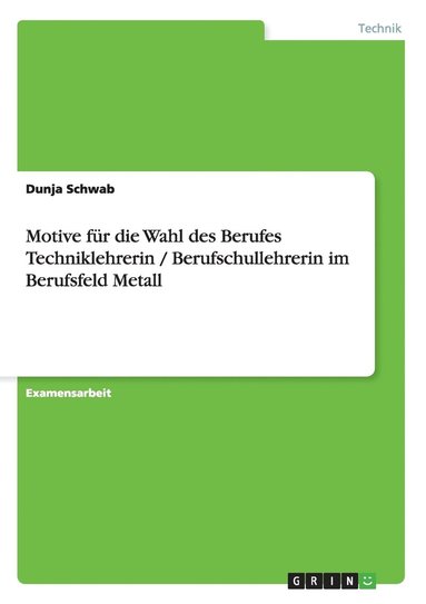 bokomslag Motive für die Wahl des Berufes Techniklehrerin / Berufschullehrerin im Berufsfeld Metall