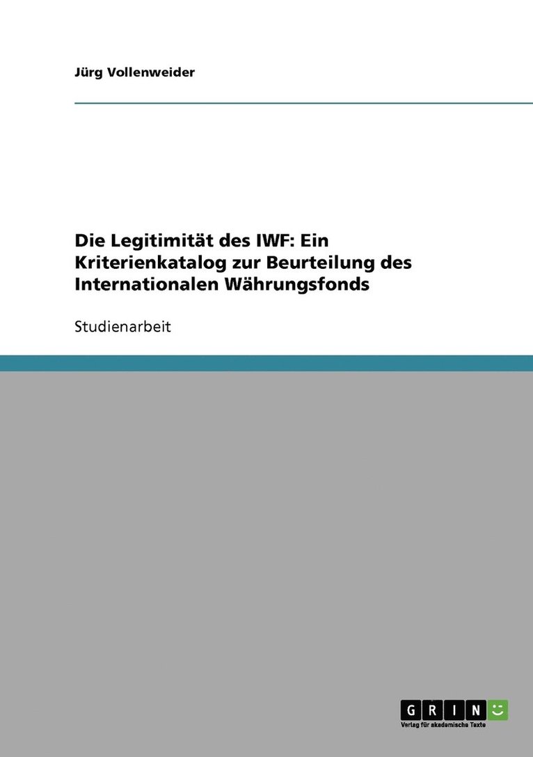 Jürg Vollenweider - Legitimität des IWF, Häftad