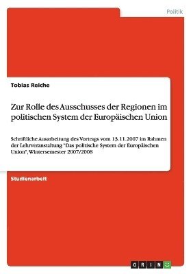 bokomslag Zur Rolle des Ausschusses der Regionen im politischen System der Europischen Union