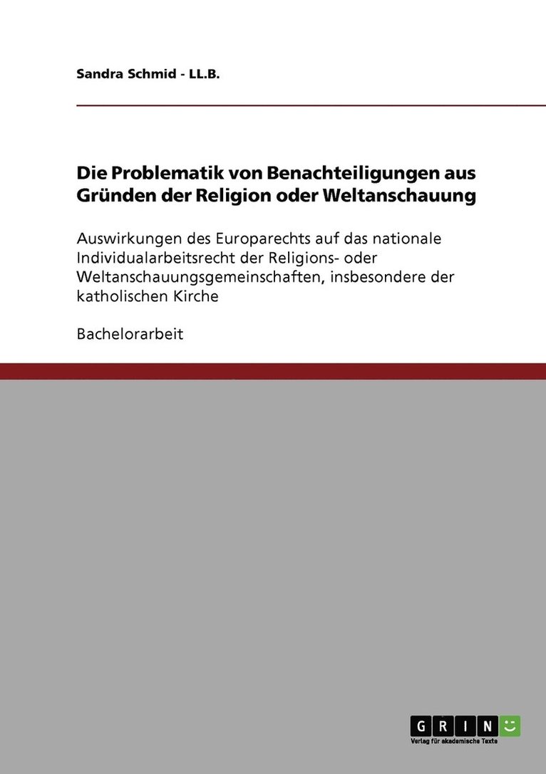 Problematik von Benachteiligungen aus Gründen der Religion oder Weltanschauung