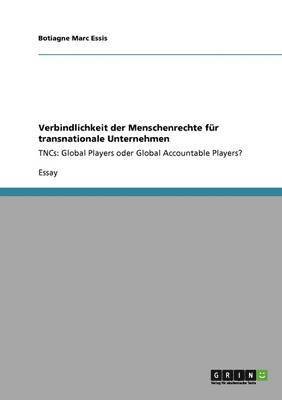 bokomslag Verbindlichkeit Der Menschenrechte Fur Transnationale Unternehmen