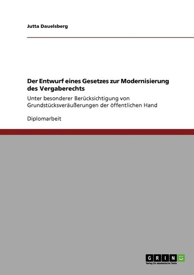 bokomslag Entwurf eines Gesetzes zur Modernisierung des Vergaberechts