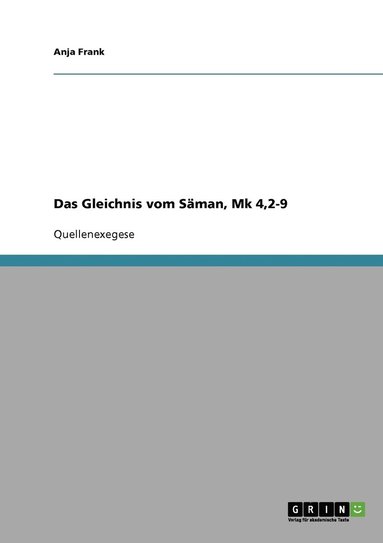 bokomslag Das Gleichnis vom Sman, Mk 4,2-9