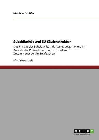 bokomslag Subsidiaritt und EU-Sulenstruktur